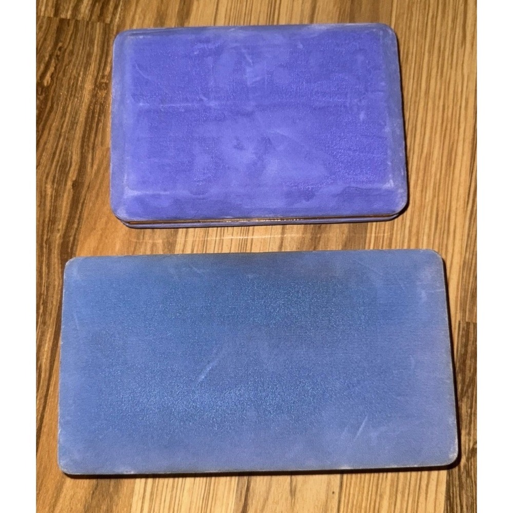 Vintage Prestige Clamshell Jewelry Travel Box‎ Purple Blue Velvet Mid-century